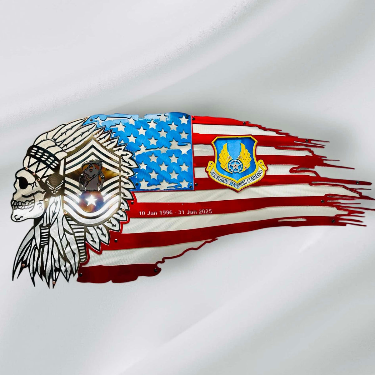 Chief Headdress with Trailing Tattered US Flag