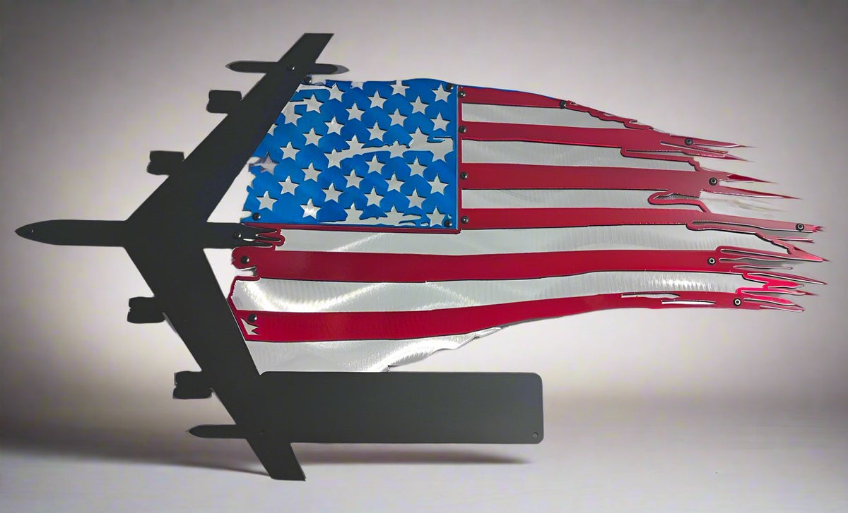 Tattered US Flag Trailing B-52 Aircraft